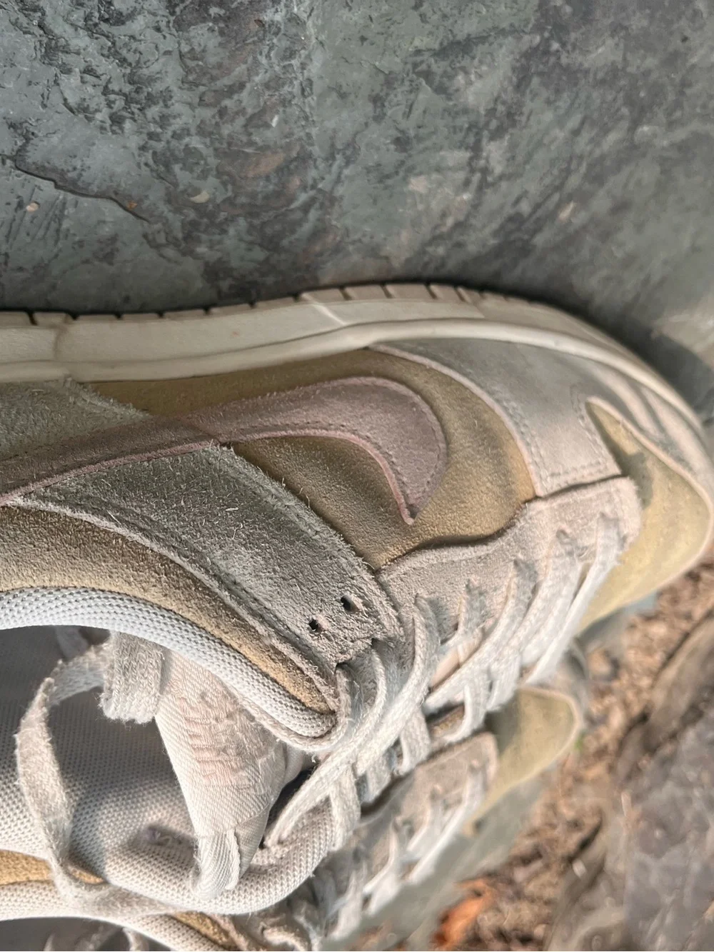Nike Dunk Low-Suede Sneakers in Beige and Pink